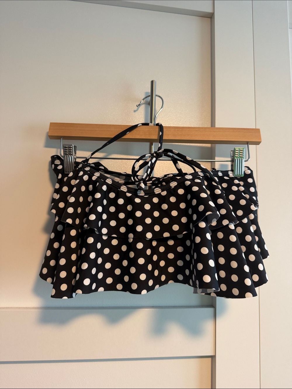 COCOSHIP Black and White Polka Dot Ruffle Bikini Skirt